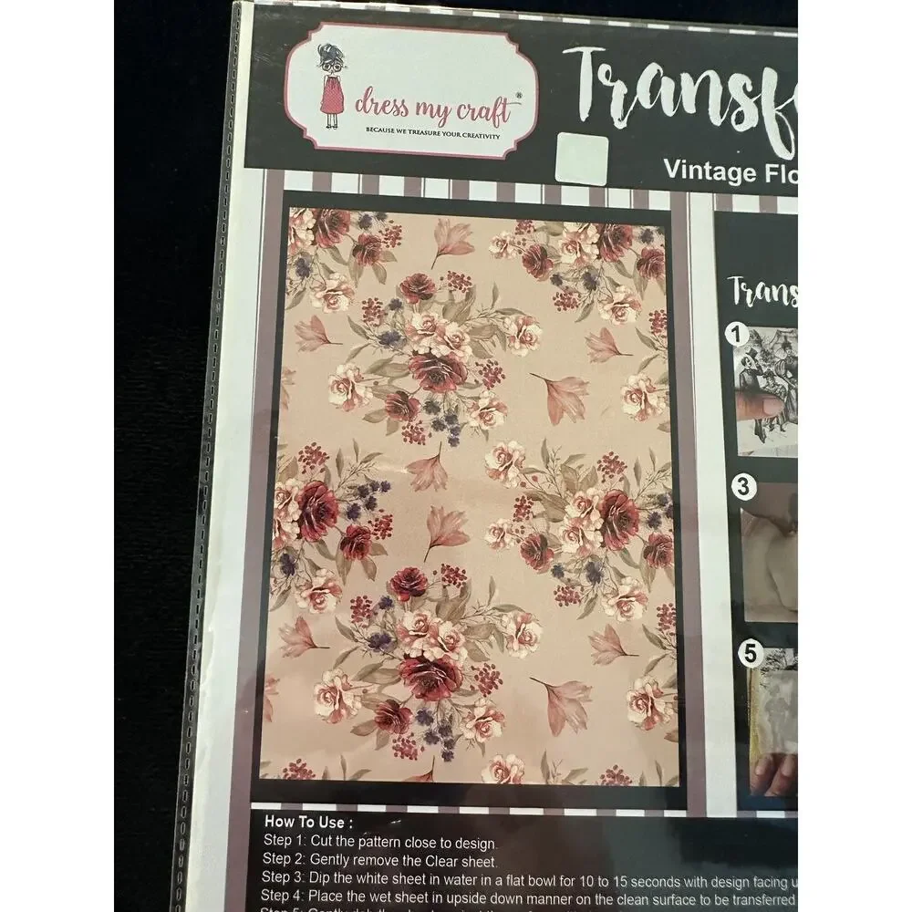 New Sealed Dress My Craft Transfer Me Vintage Floral #2 Flower Floral Dip In H2O
